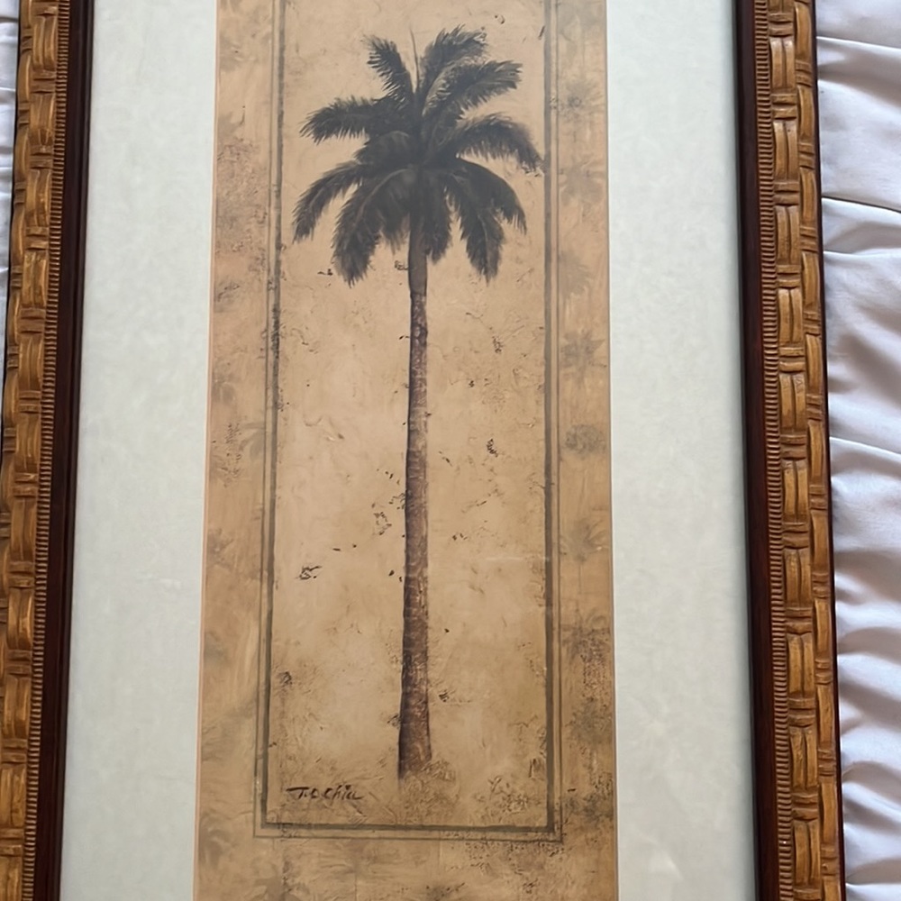 Palm Tree matted print in wooden frame 11”x 24” Excellent condition - Picture 3 of 5